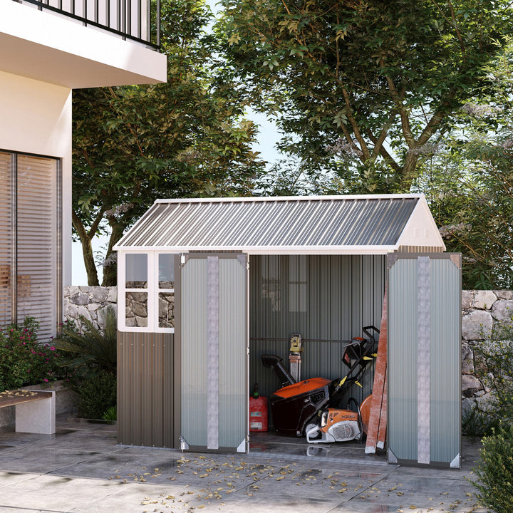 Outsunny 8 x 6 ft Galvanised Garden Shed, Outsoor Metal Storage Shed with Double Doors Window Air Vents for Patio, Lawn, Grey | Aosom UK