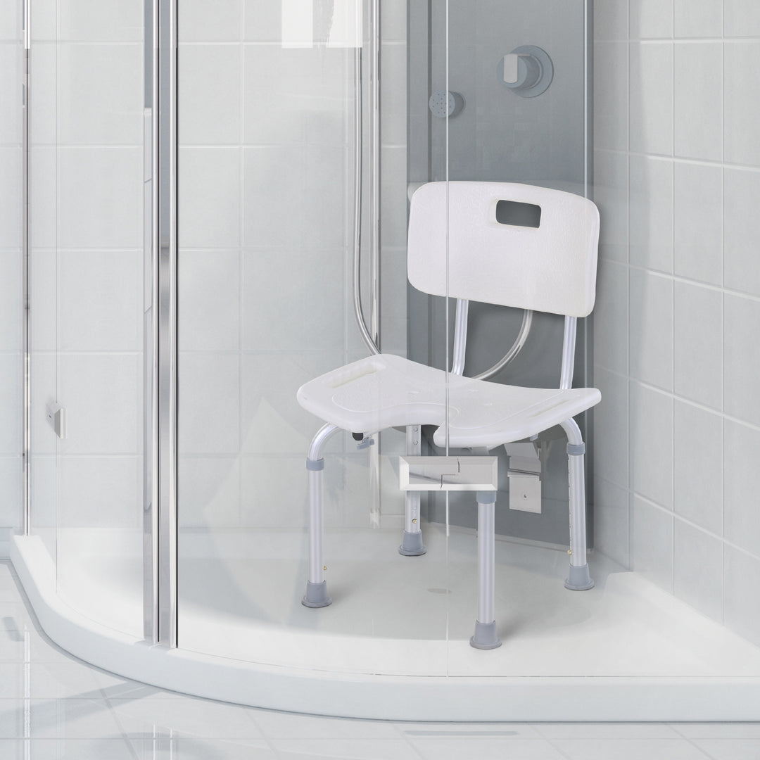 HOMCOM 8-Level Height Adjustable Bath Stool Spa Shower Chair Aluminum w/ Non-Slip Feet and Handle, Load Capacity 136kg | Aosom UK