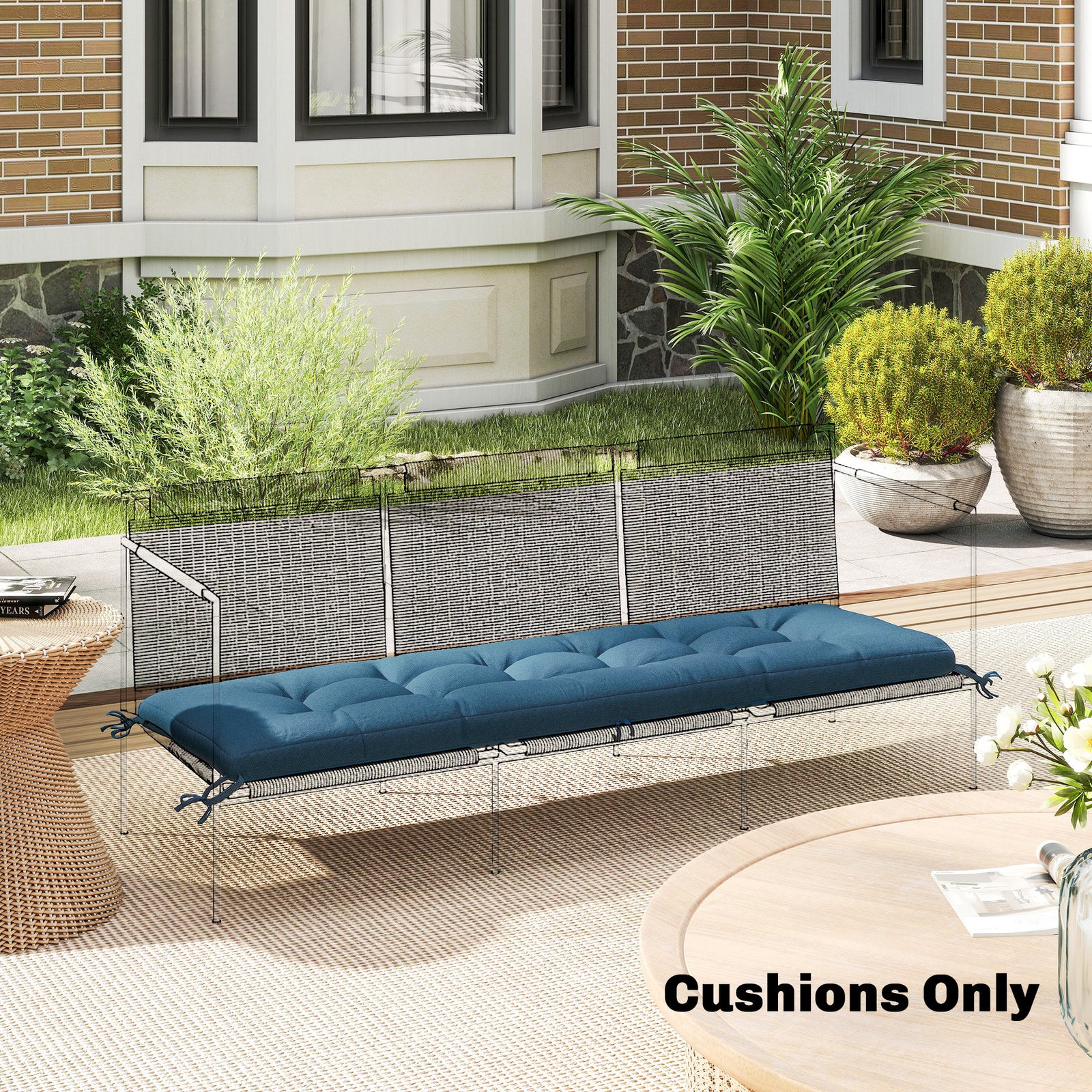 Sun Lounger Cushion, Memory Foam Patio Chair Cushion with Ties, Outdoo