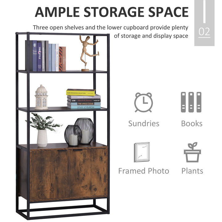 MCL Industrial Bookshelf, Storage Shelf, Large Bookcase with 3 Open Shelves, Multifunctional Rack for Living Room, Office, Rustic Brown and Black