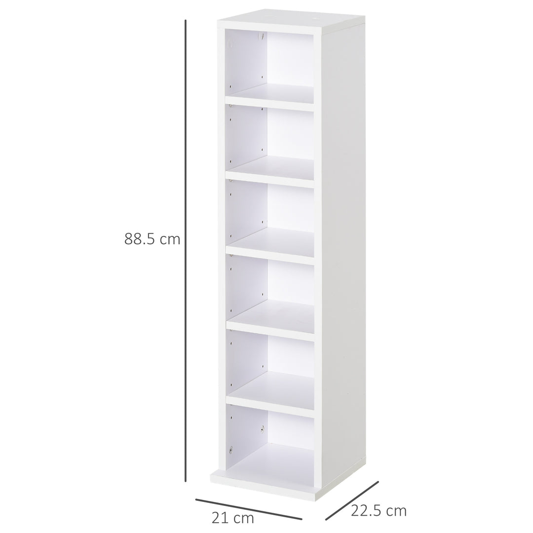 HOMCOM Media Storage Shelving Units: Set of 2 CD DVD Blu-Ray Tower Racks with Adjustable Shelves, Bookcase Organisers, White | Aosom UK