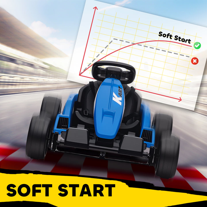 24V Electric Go Kart, Drift Kart with Adjustable Seat, Slow Start, 5-Point Harness, Music, Horn, for 6-12 Years