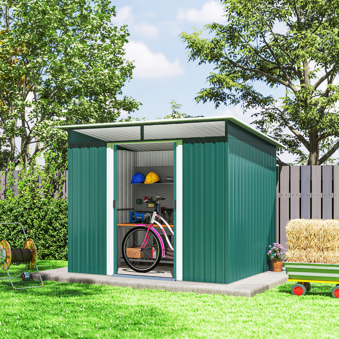 8.5 x 6ft Metal Shed with Lightsky Panels, Garden Storage Tool House with Double Doors for Garden, Patio and Lawn, Green