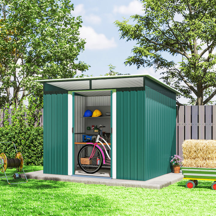 8.5 x 6ft Metal Shed with Lightsky Panels, Garden Storage Tool House with Double Doors for Garden, Patio and Lawn, Green