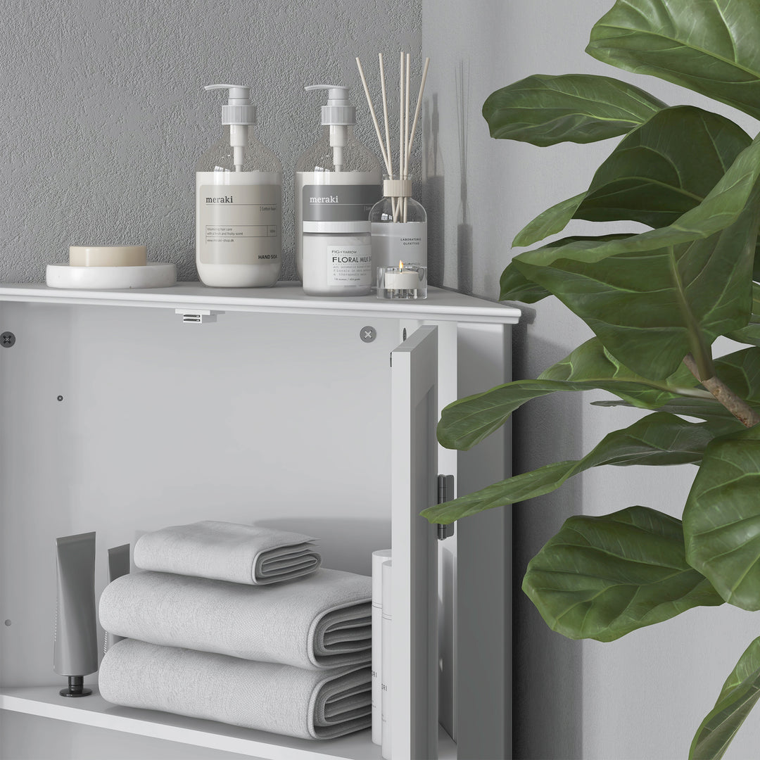 MCL Triangle Bathroom Cabinet, Corner Bathroom Storage Unit with Adjustable Shelf and Recessed Door, Free Standing, White