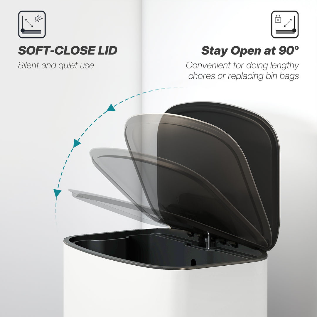 MCL 50L Kitchen Bin with Soft-Close Lid and Stay-Open Function, Stainless Steel Pedal Bin with Removable Inner Bucket, Carry Handle for Kitchen, Office, Home, Cream