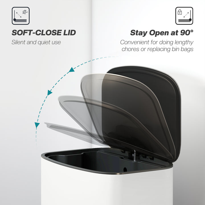 MCL 50L Kitchen Bin with Soft-Close Lid and Stay-Open Function, Stainless Steel Pedal Bin with Removable Inner Bucket, Carry Handle for Kitchen, Office, Home, Cream