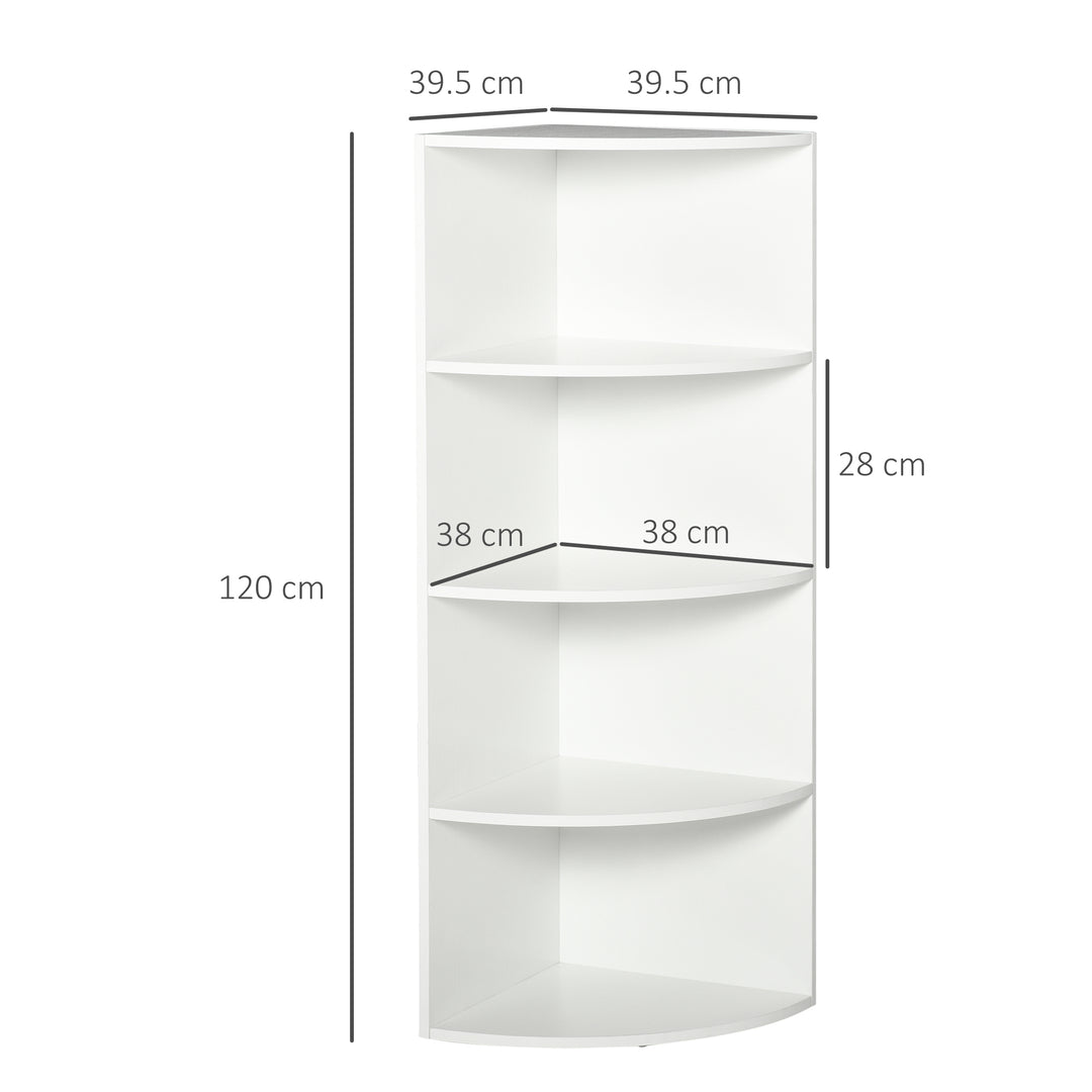 HOMCOM Wood Corner Shelf 4 Tier Unit Freestanding Bookshelf Plants Stand Display Shelf Modern Decoration White | Aosom UK