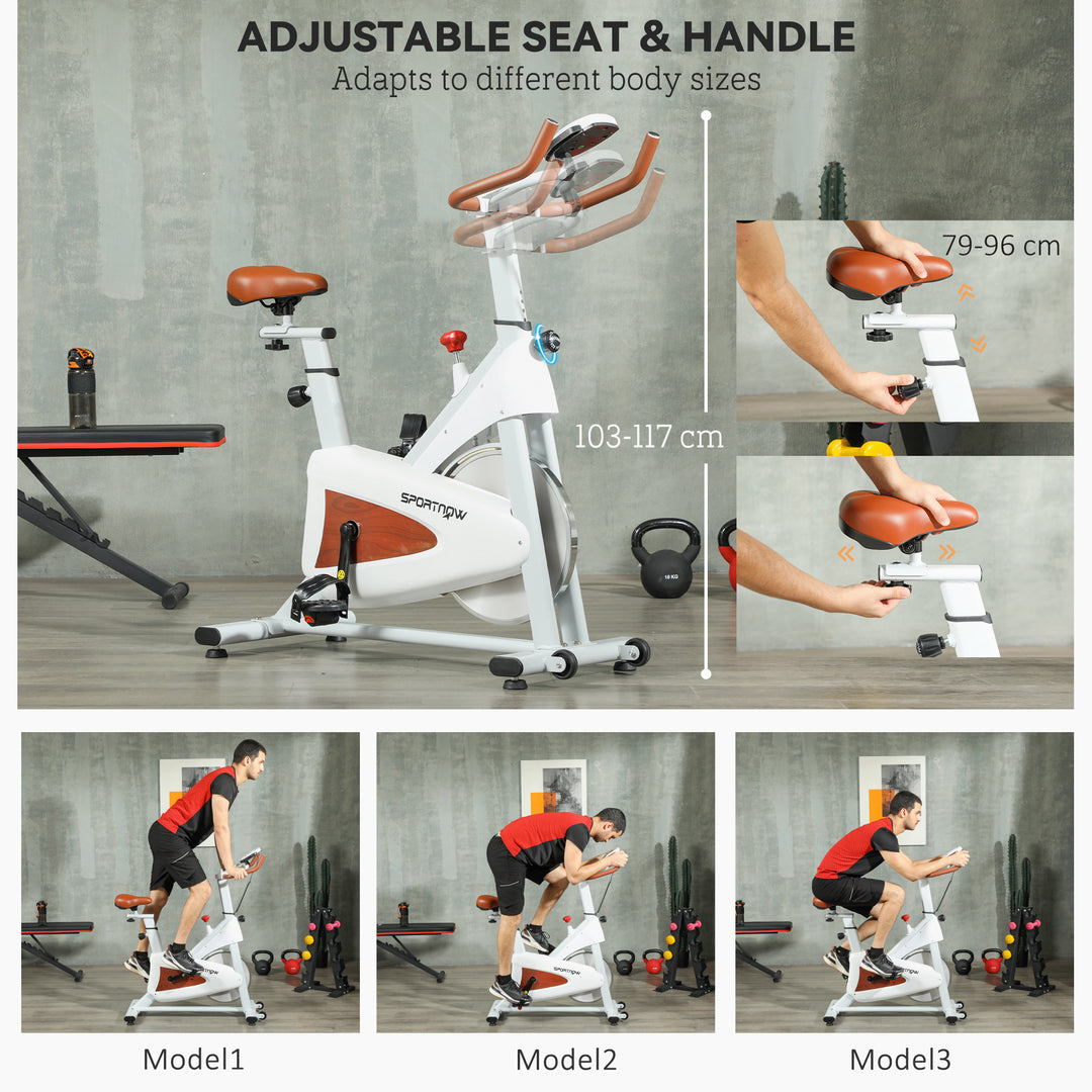 SPORTNOW Quiet Stationary Exercise Bike with Adjustable Resistance, Seat, White