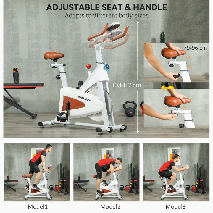SPORTNOW Quiet Stationary Exercise Bike with Adjustable Resistance, Seat, White