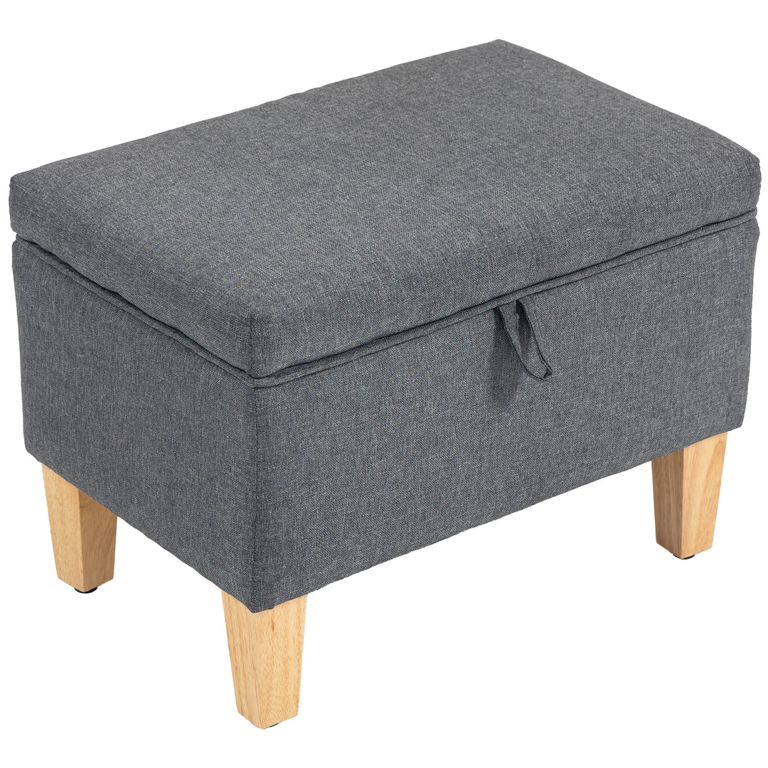MCL 16L Linen Storage Ottoman Padded Footstool with Rubberwood Legs for Storage Box, Bed End, Shoe Bench, Seating, Charcoal Grey