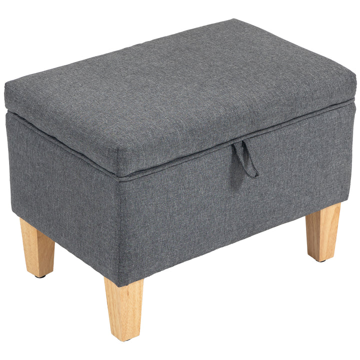 MCL 16L Linen Storage Ottoman Padded Footstool with Rubberwood Legs for Storage Box, Bed End, Shoe Bench, Seating, Charcoal Grey