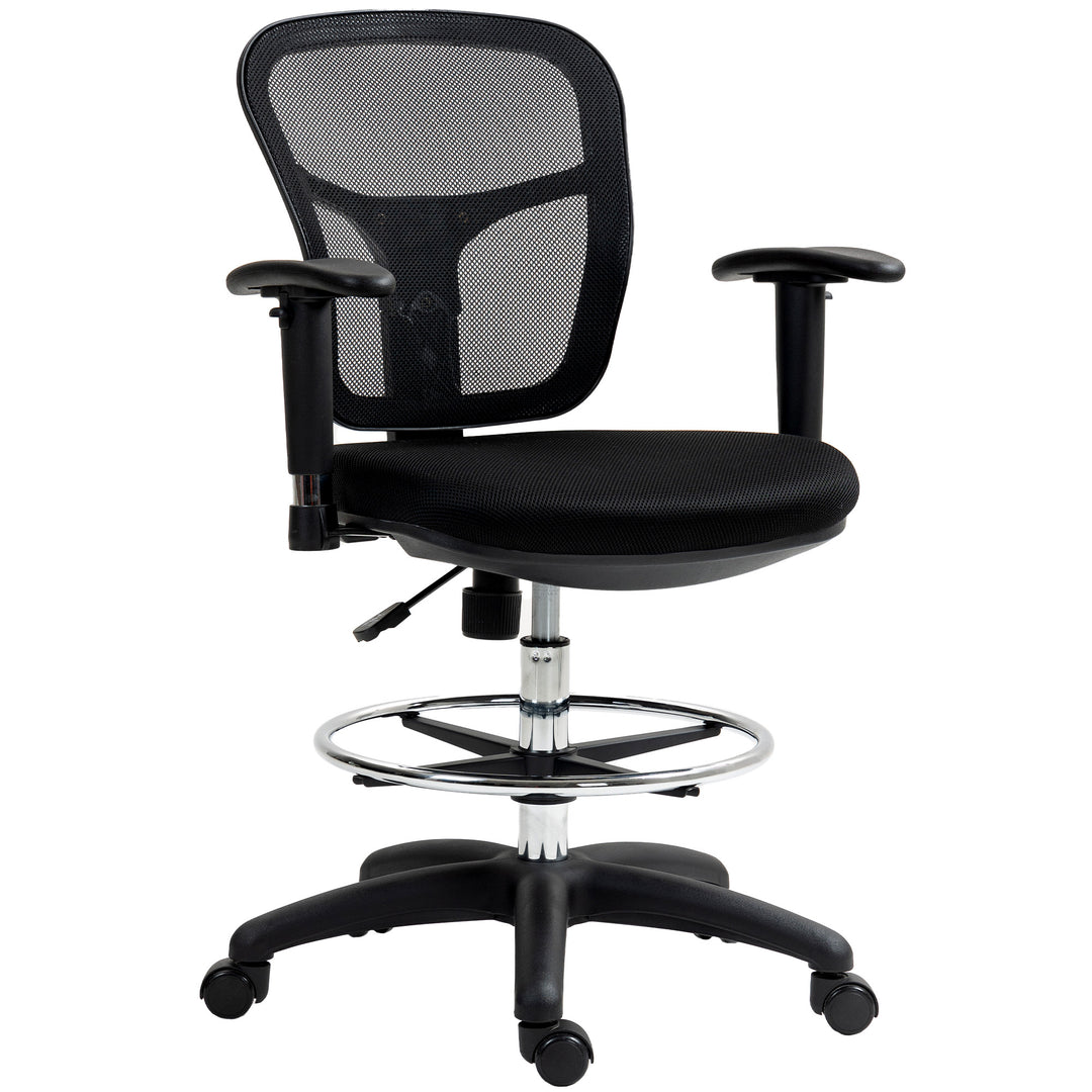 Drafting Chair with Adjustable Armrests, Ergonomic Mesh Office Chair with Lumbar Support, Adjustable Height and Footrest for Standing Desk, Black