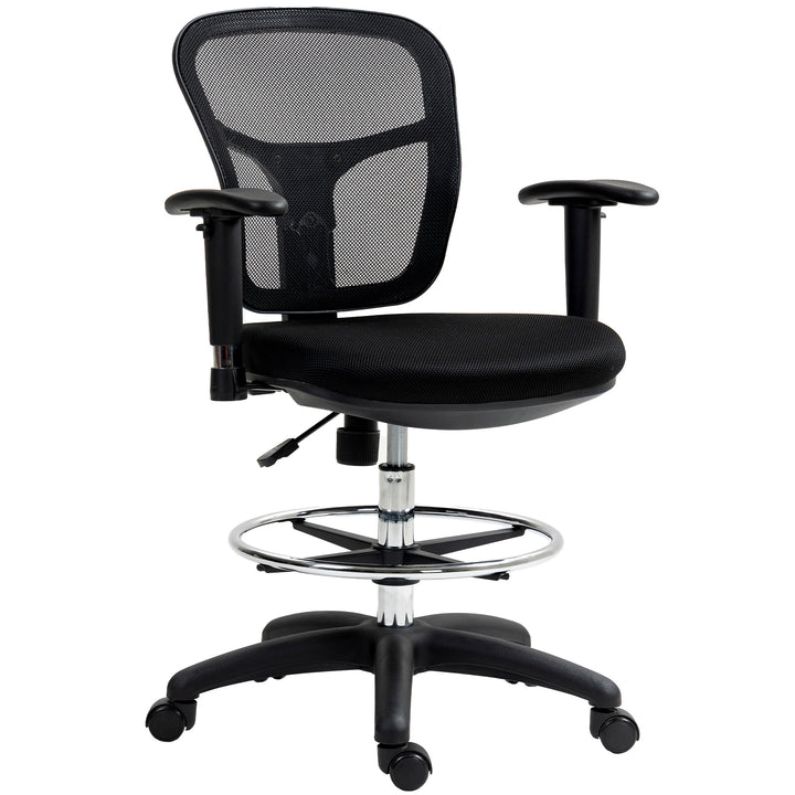 Drafting Chair with Adjustable Armrests, Ergonomic Mesh Office Chair with Lumbar Support, Adjustable Height and Footrest for Standing Desk, Black