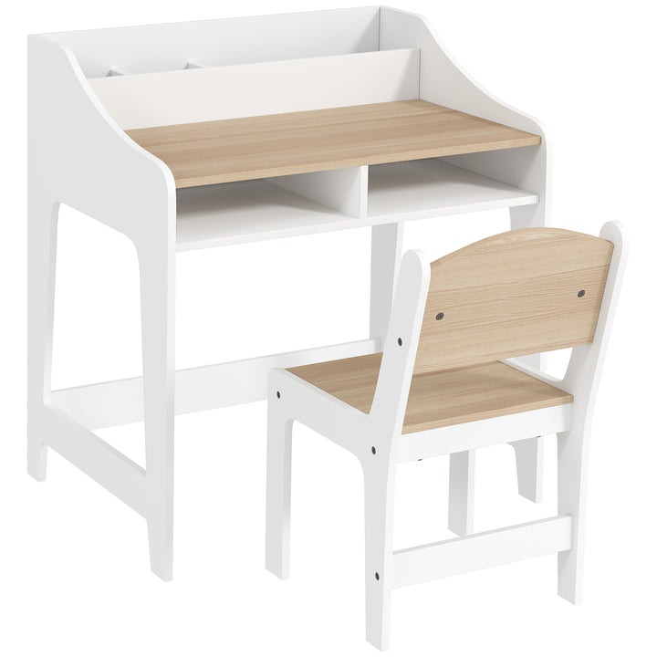 Kids Desk and Chair Set, Children Study Table with Storage and Shelves