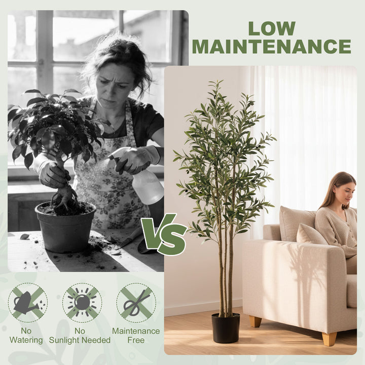 Decorative Artificial Plant, 175 cm Silk Olive Tree with 787 Leaves in