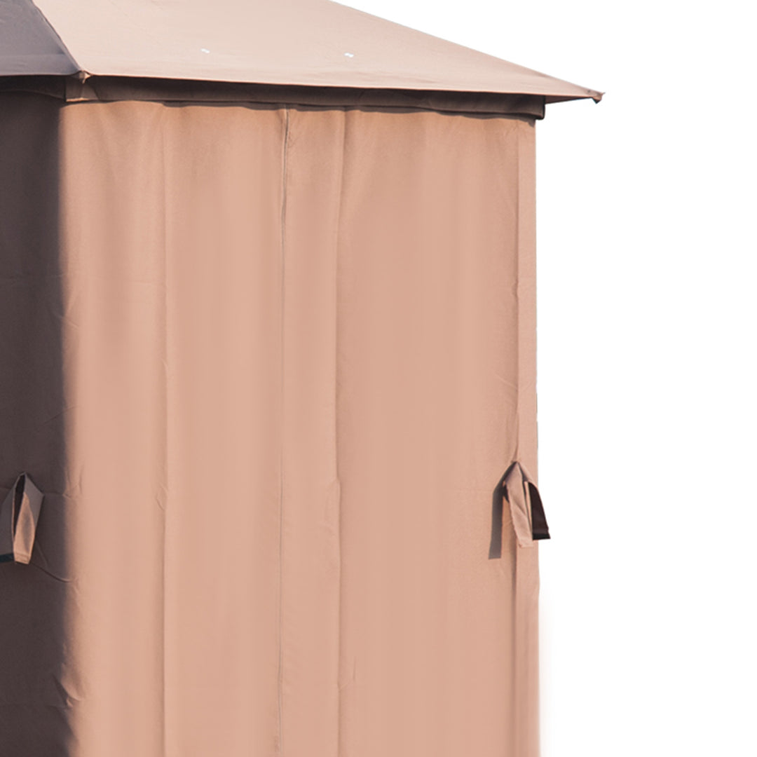 MCL 3 x 3(m) Hexagon Gazebo Patio Canopy Party Tent Outdoor Garden Shelter w/ 2 Tier Roof & Side Panel - Brown