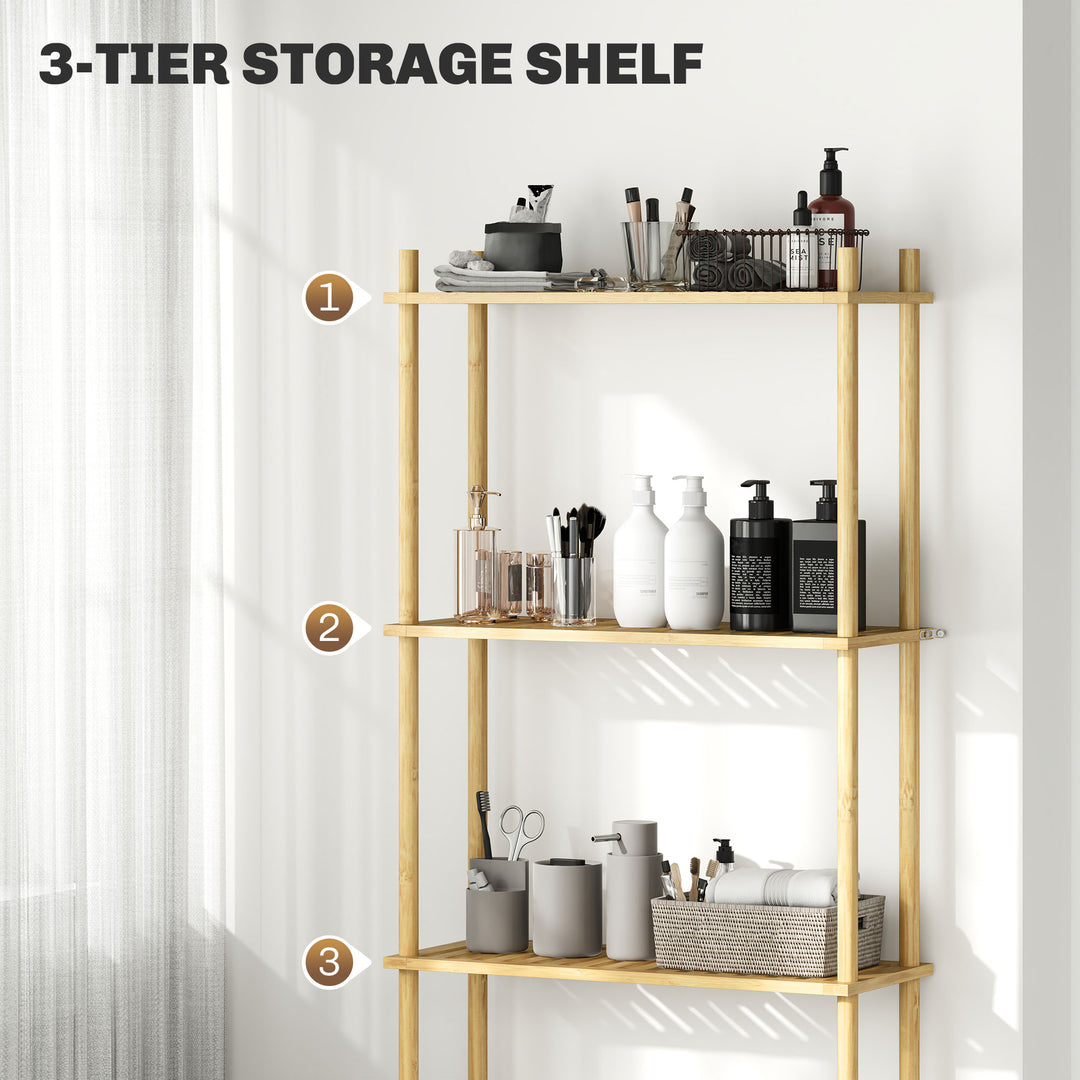 Bamboo Over Toilet Storage Unit with 3 Slatted Shelves, 3-Tier Freestanding Bathroom Shelf, Bathroom Space Saver, Natural Wood Finish