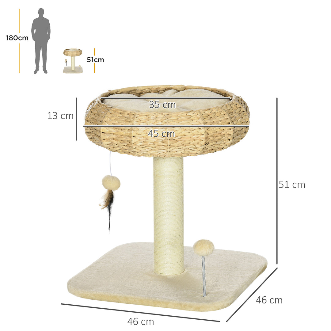 PawHut Kitty Playground: 51cm Cat Tree with Bed, Ball, Scratching Post & Climbing Tower, Beige | Aosom UK