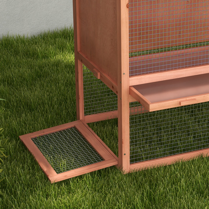 PawHut 2 Tier Rabbit Cage, Solid Wood Bunny House, Water Resistant Asphalt Roof Ramp Sliding tray 144 x 64.5 x 100 cm Red/Brown | Aosom UK