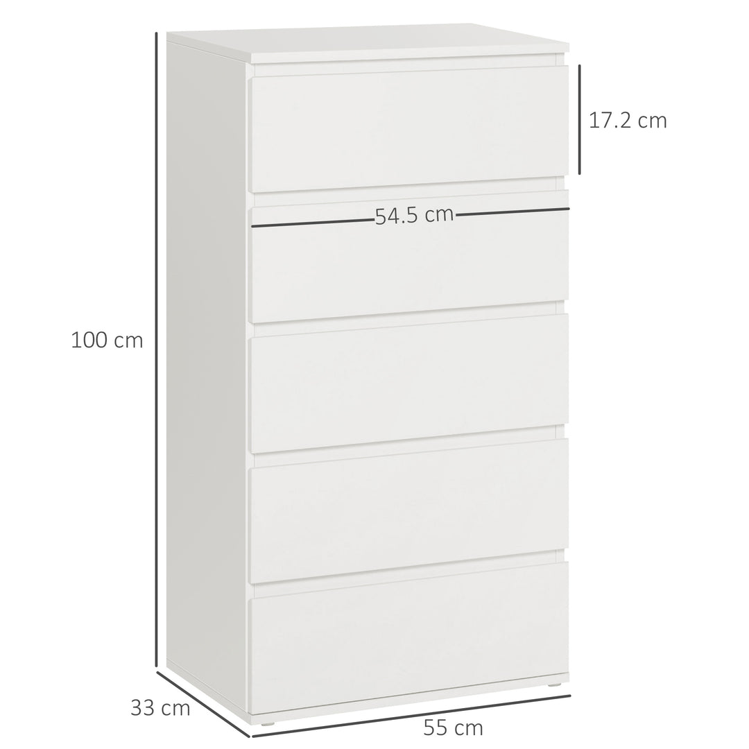 Chest of Drawers, 5 Drawers Storage Cabinet Floor Tower Cupboard for Bedroom Living Room, White