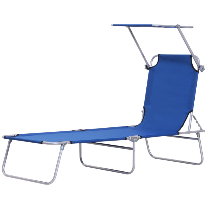 Outsunny Folding Recliner: Adjustable Sun Lounger with Sunshade, Beach & Garden Relaxation, Azure Blue | Aosom UK