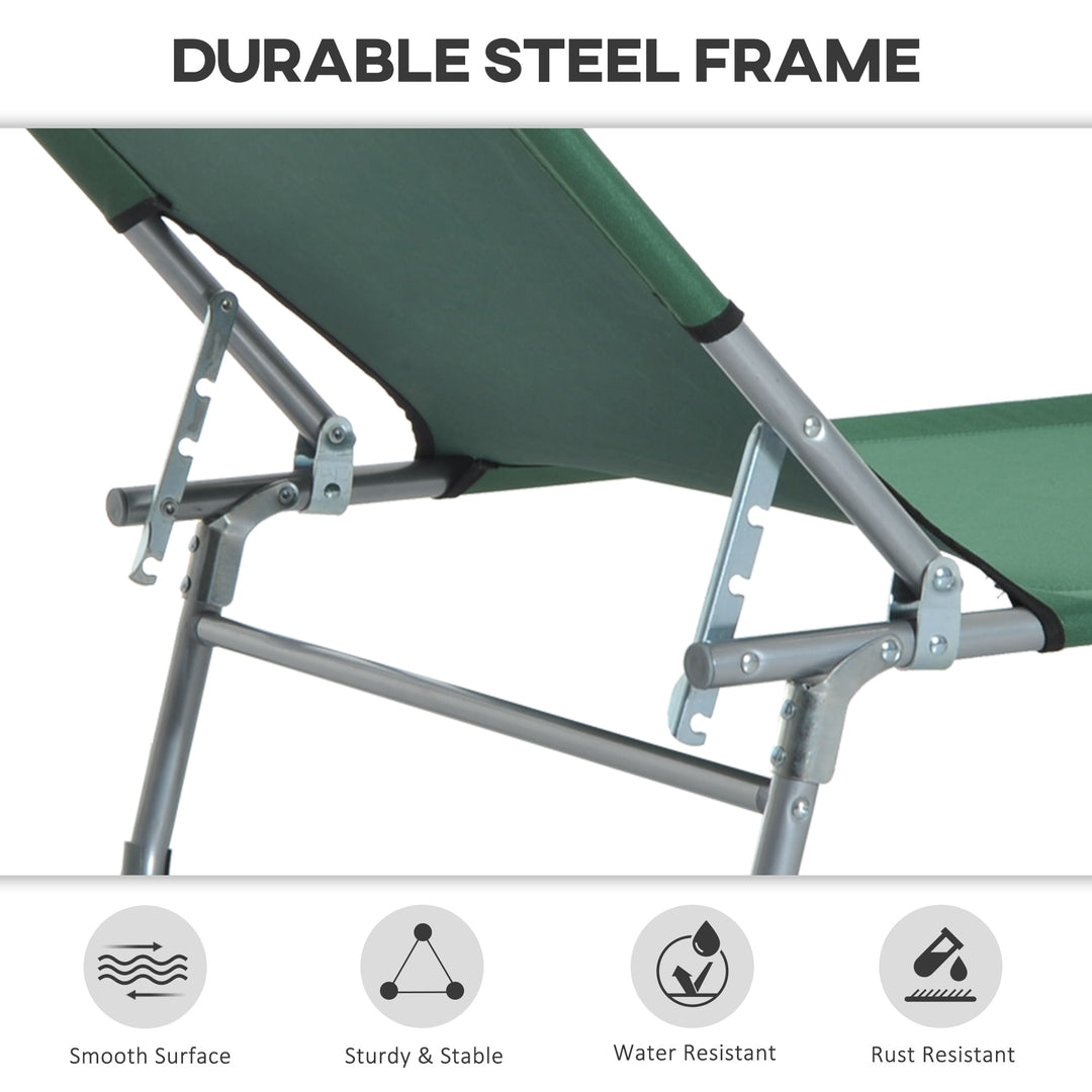 Reclining Sun Lounger Chair Folding Camping Bed with 4-Position Adjustable Backrest, for Travel Indoor Outdoor Office Fishing, Green