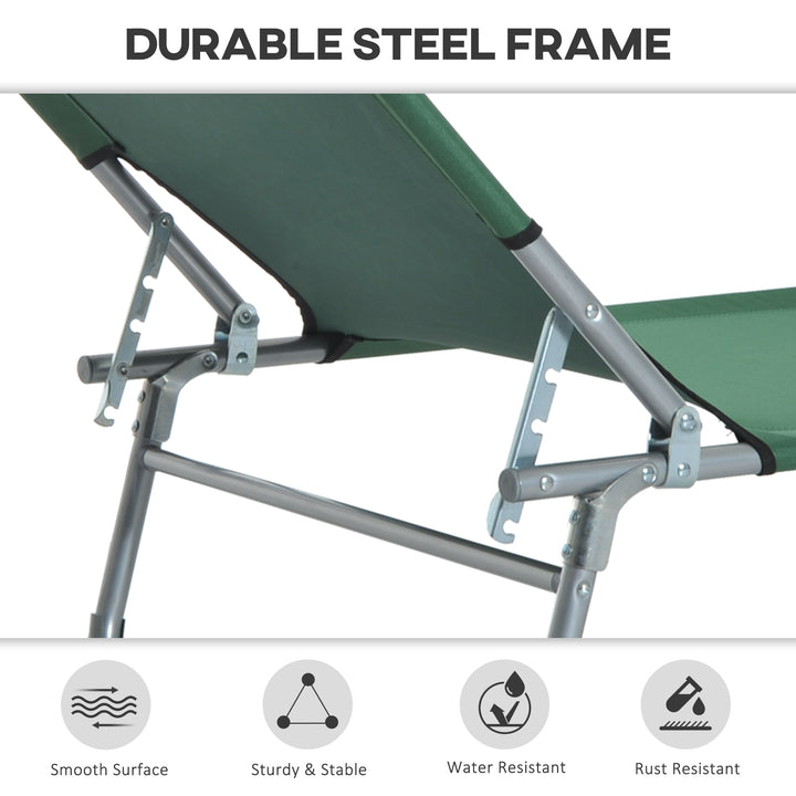 Reclining Sun Lounger Chair Folding Camping Bed with 4-Position Adjustable Backrest, for Travel Indoor Outdoor Office Fishing, Green