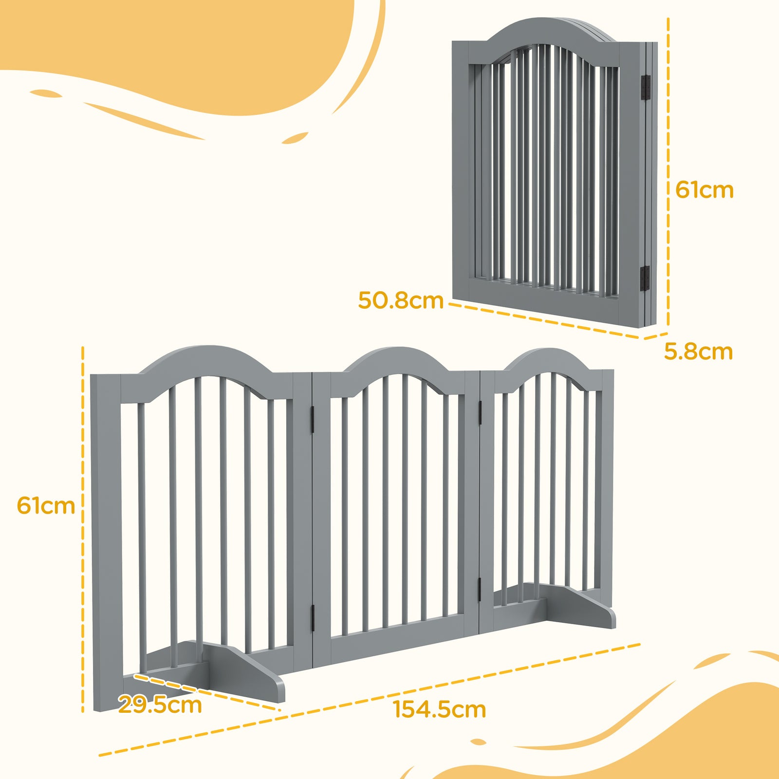 3 Panels Dog Gate w/ Support Feet Fence Safety Barrier Freestanding Wo