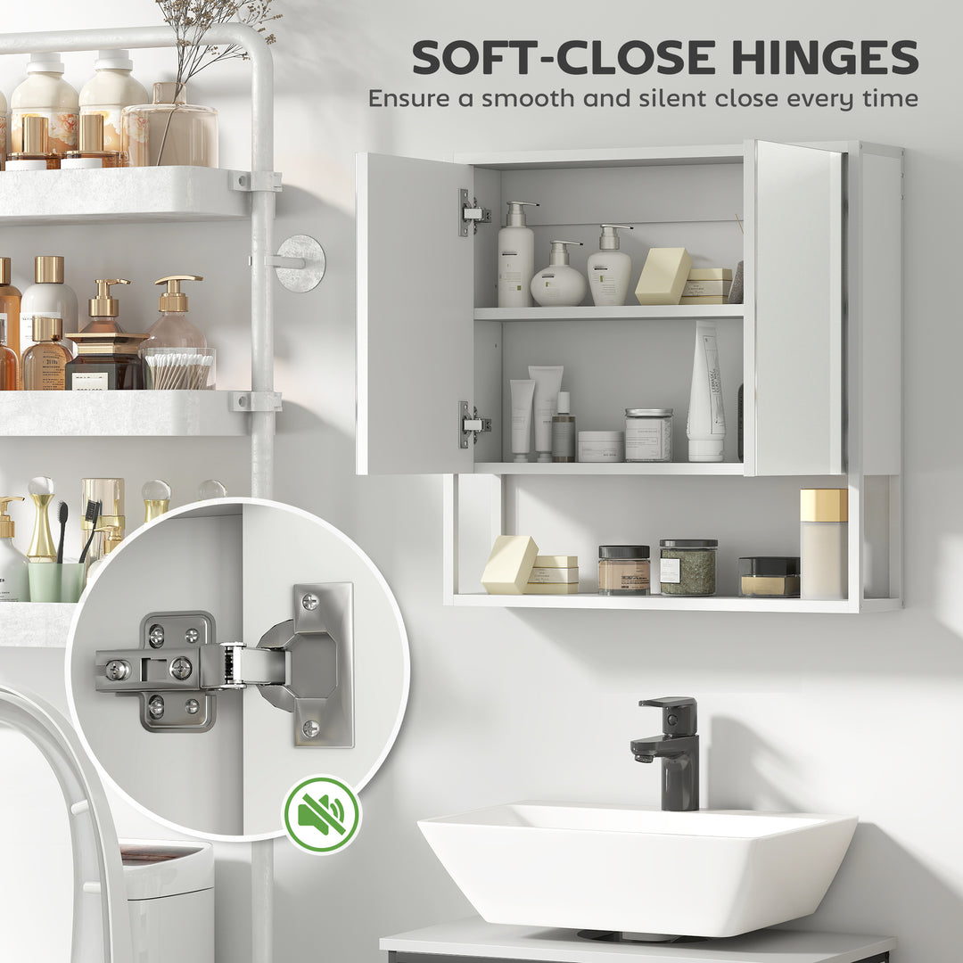 Bathroom Mirror Cabinet with Soft-Close Doors and Adjustable Shelf - White