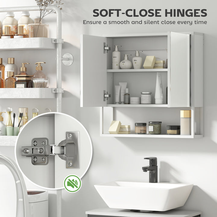 Bathroom Mirror Cabinet with Soft-Close Doors and Adjustable Shelf - White