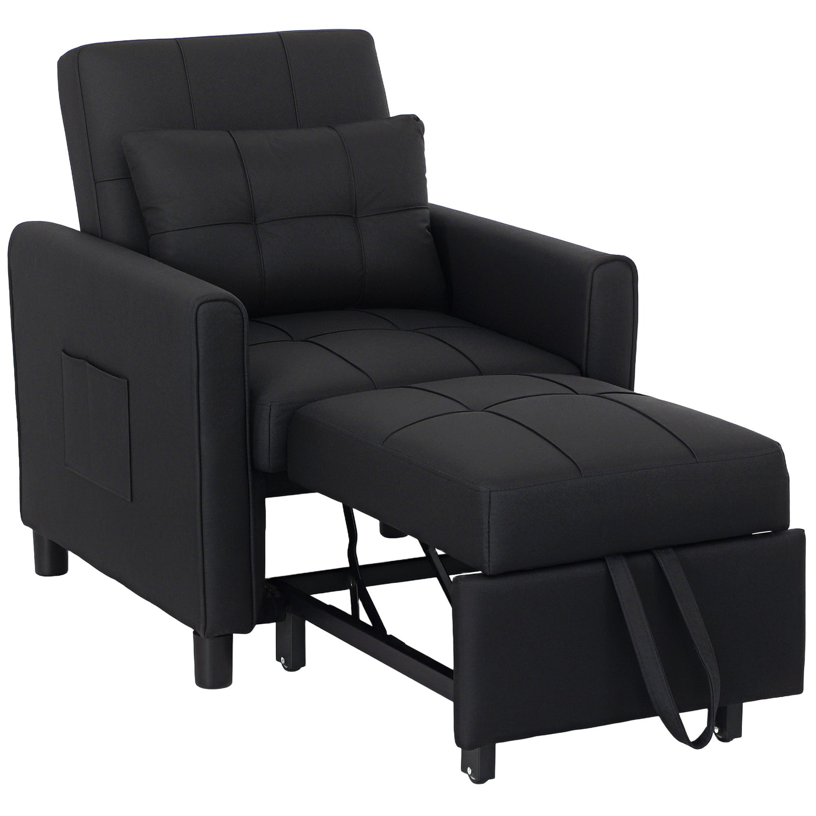 Linen-Look Single Chair Bed - Black