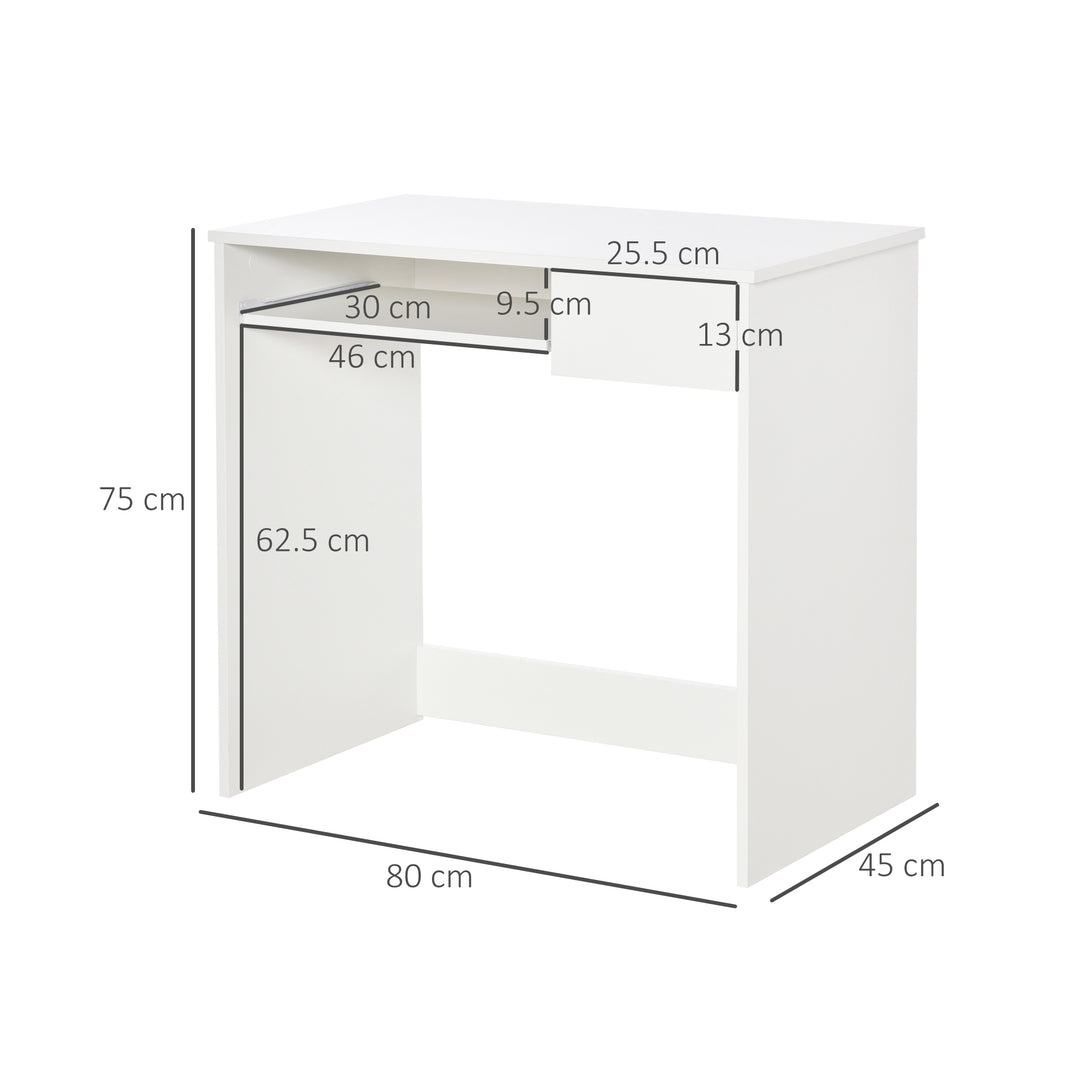 HOMCOM Computer Table w/ Keyboard Tray Drawer, Compact Small Computer PC Desk for Study, Office, Working, Gamingm, Writing Desk, White | Aosom UK