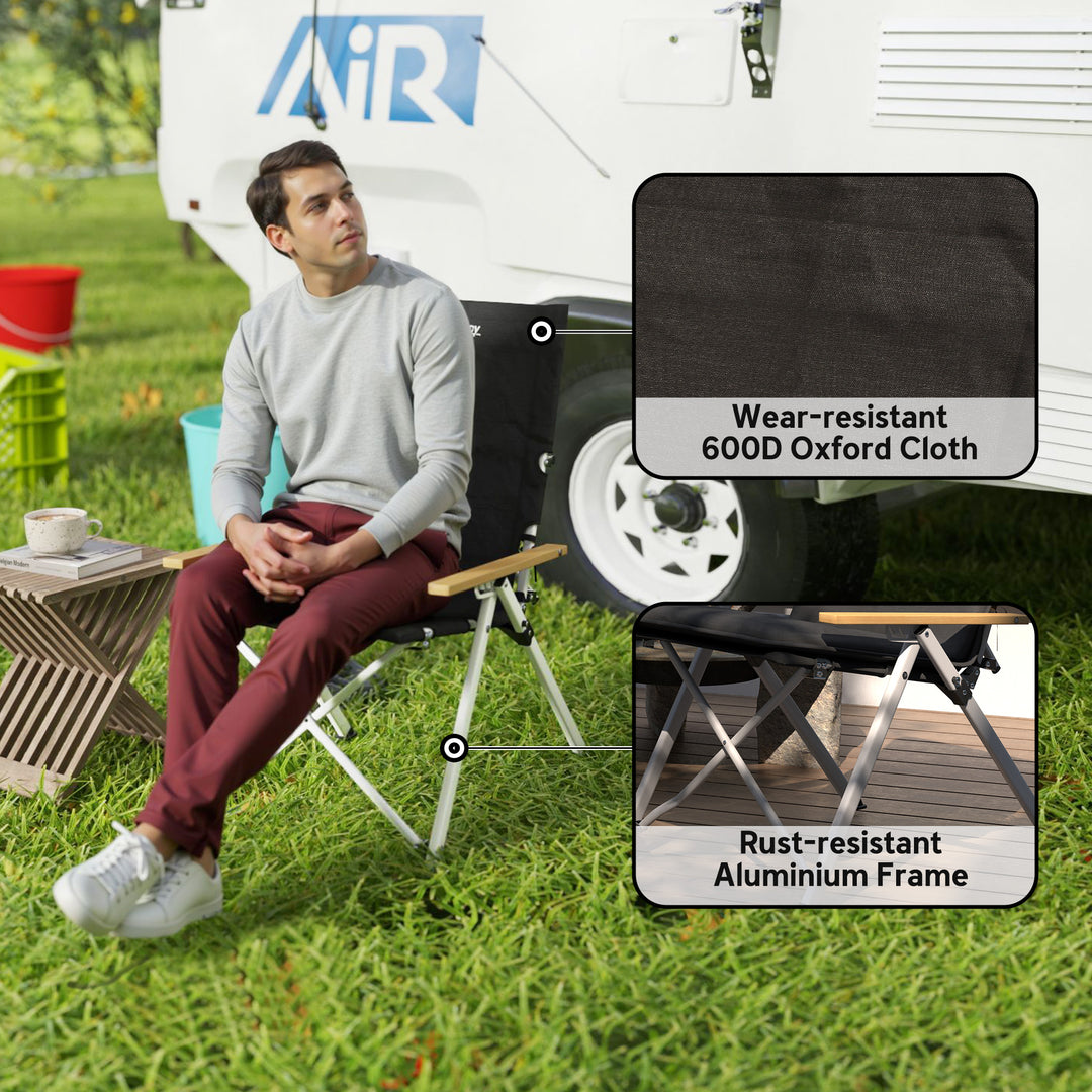 Portable Camping Chair for Adults, High Back Folding Chair with Padded Seat and Carry Bag, Outdoor Recliner for Hiking, Fishing, Beach and Picnic, Black