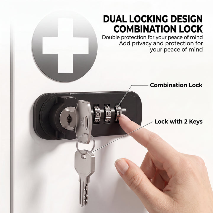 Wall Mount Medicine Cabinet with Combination and Key Lock, 2 Tier Stai