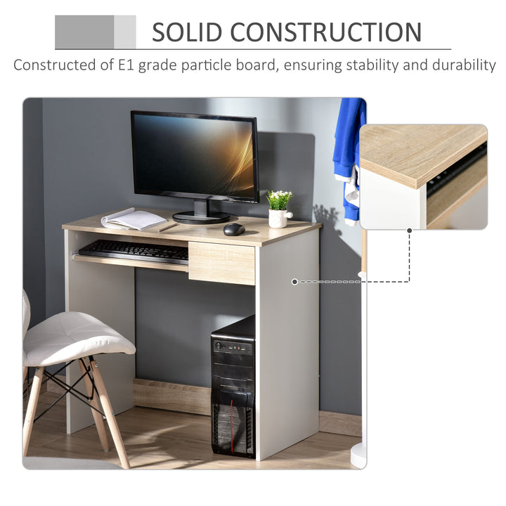 80cm Compact Computer Desk with Keyboard Tray, Home Office Desk with Drawer for Bedroom Study, Oak