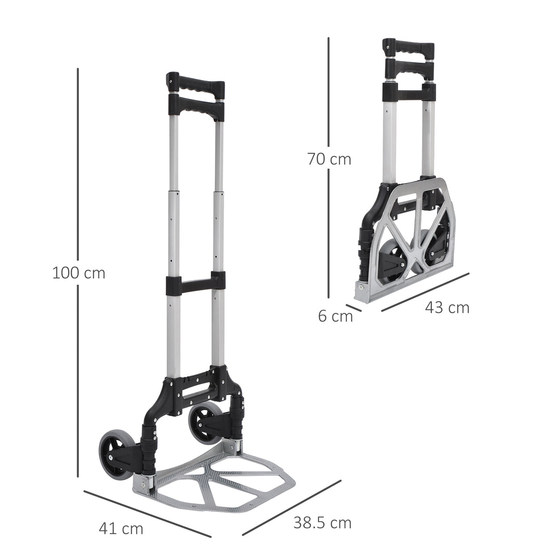 MCL Aluminium Folding Hand Truck Trolley, Heavy Duty Foldable Sack Cart with Adjustable Telescoping Handle, 70KG Load Capacity