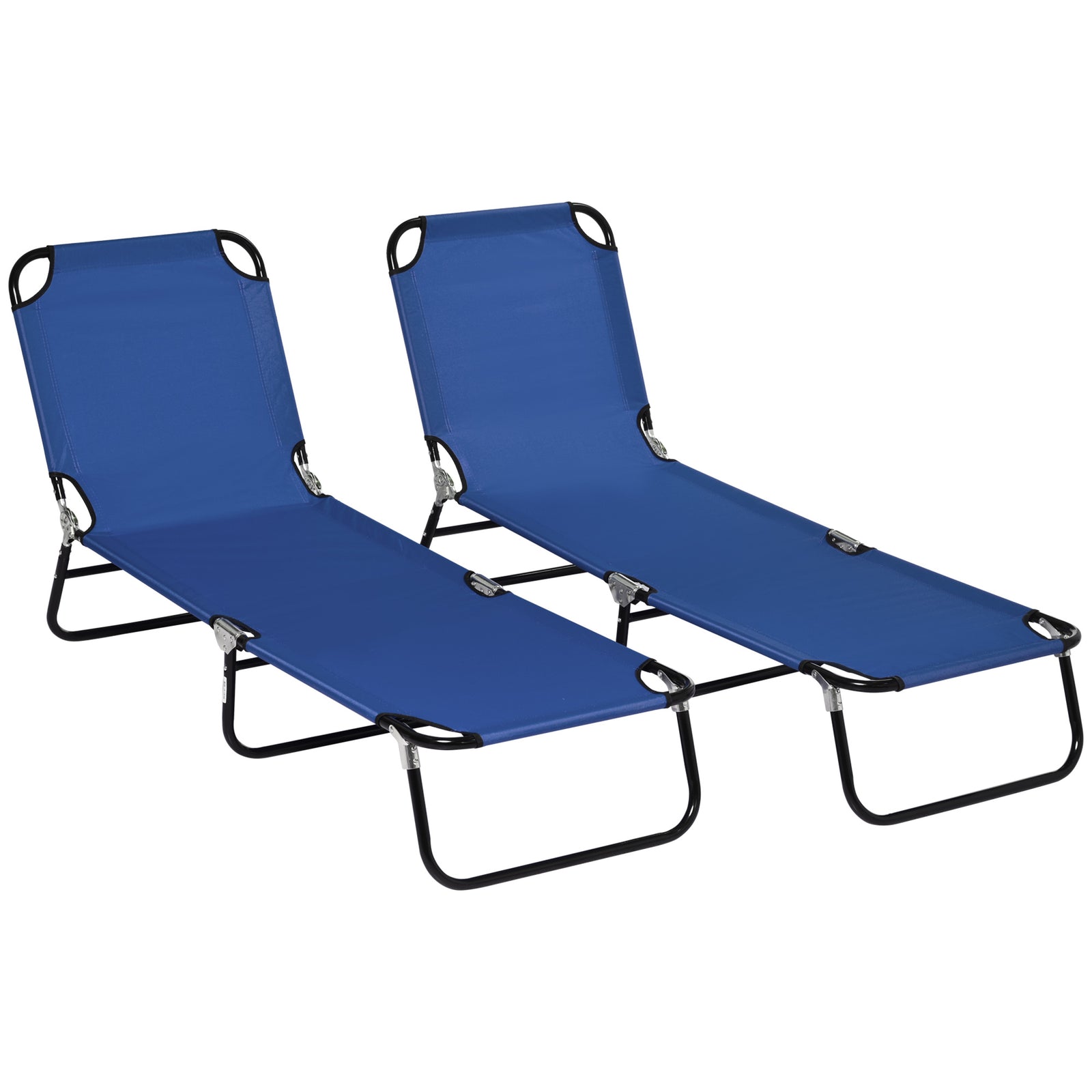 Set of Two Metal Frame Folding Sun Loungers - Blue