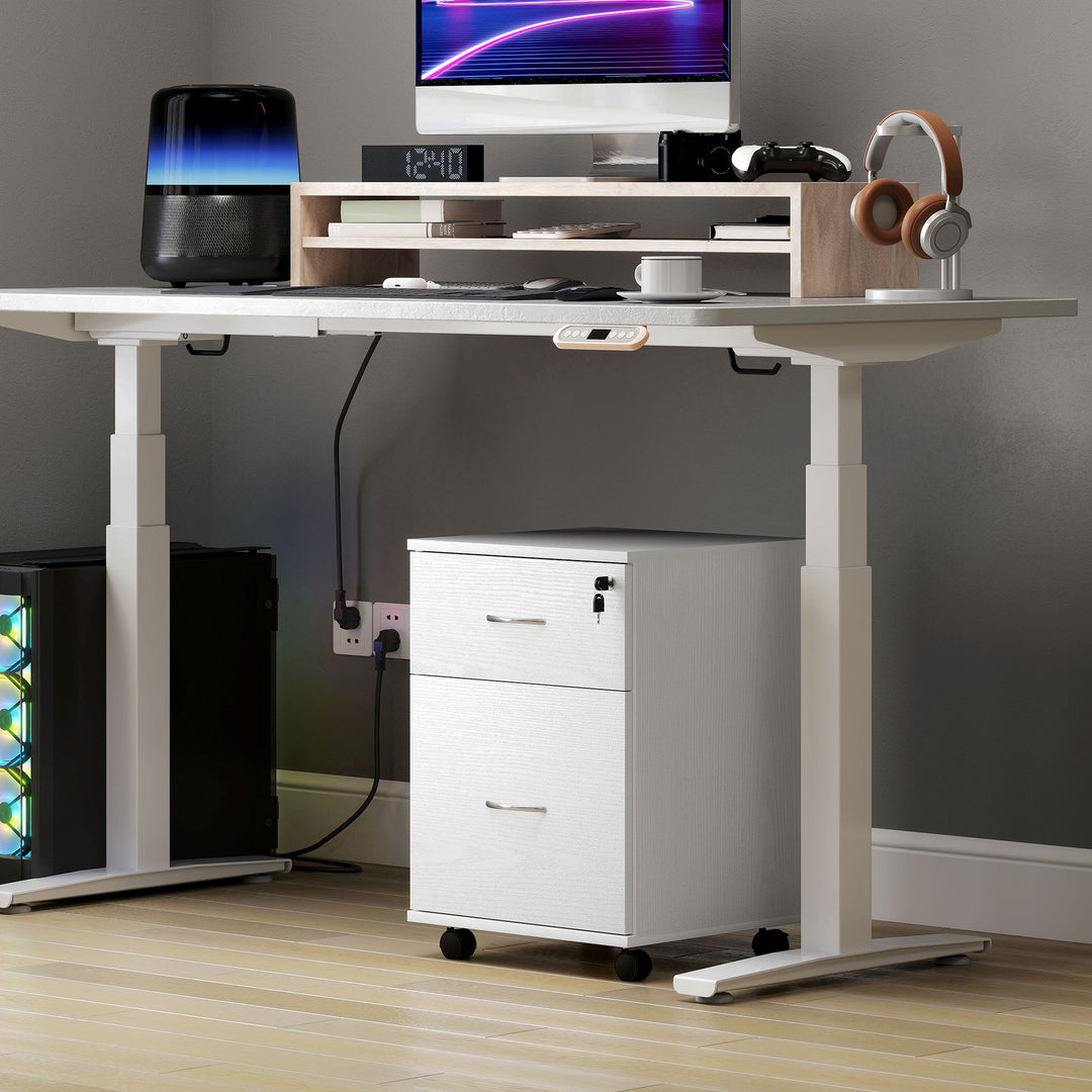 Two Drawer Lockable Filing Cabinet - White Wood Grain