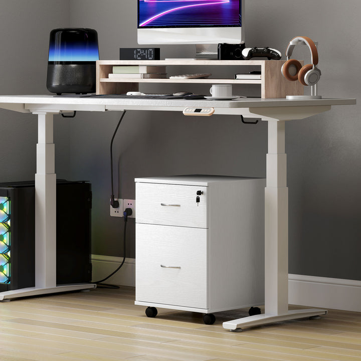 Two Drawer Lockable Filing Cabinet - White Wood Grain