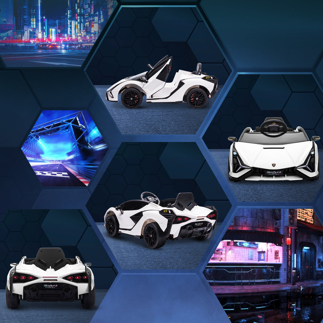 Lamborghini Sian Licensed 12V Kids Electric Ride On Car 2 Motors Toy Car with Remote Control Music Lights MP3 for 3-5 Years White