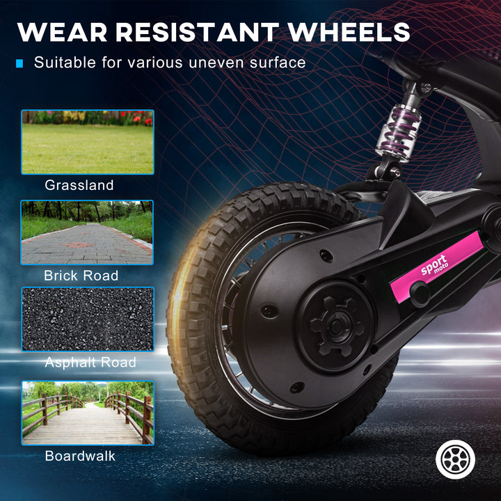 24V Electric Motorbike with Twist Grip Throttle, Music, Horn, 12" Pneumatic Tyres, 16km/h Max Speed - Pink