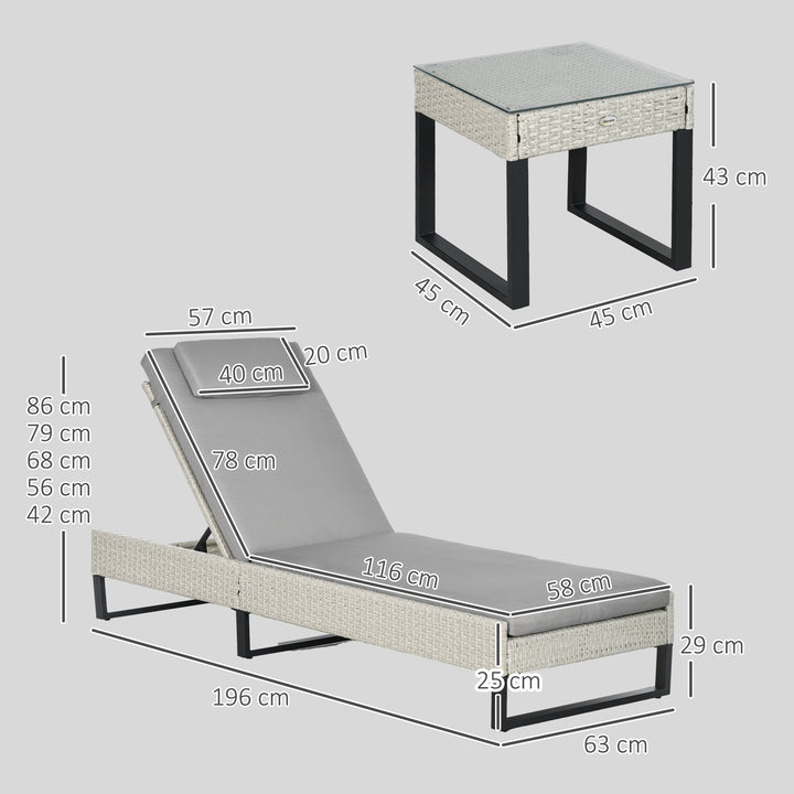 3-piece PE Rattan Sun Lounger Set with Adjustable 5-Position Recliner,