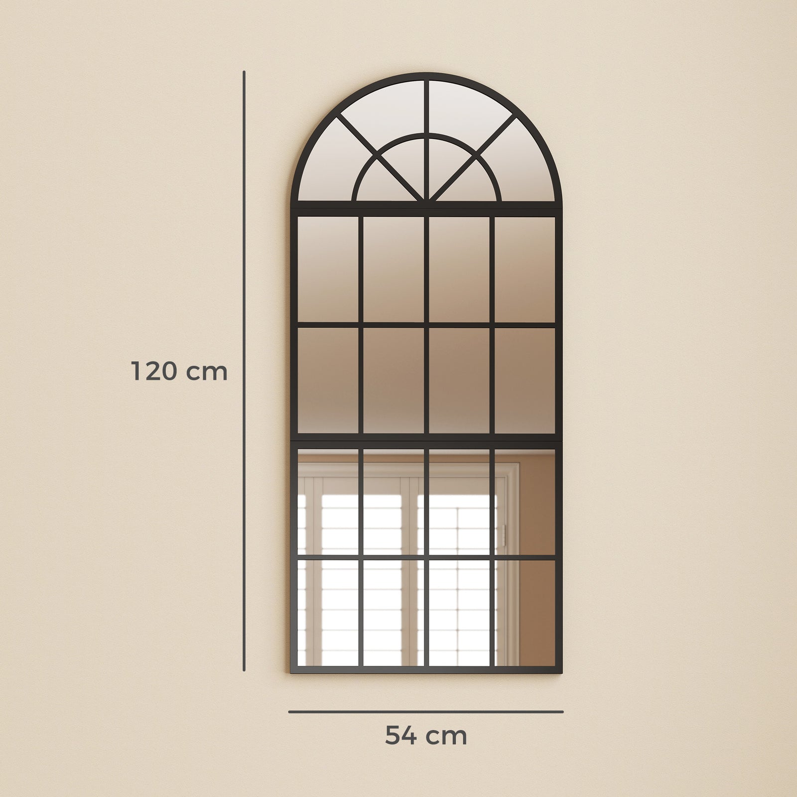 Large Arched Wall Mirror with Metal Grid, 3-Piece Split Window Mirrors