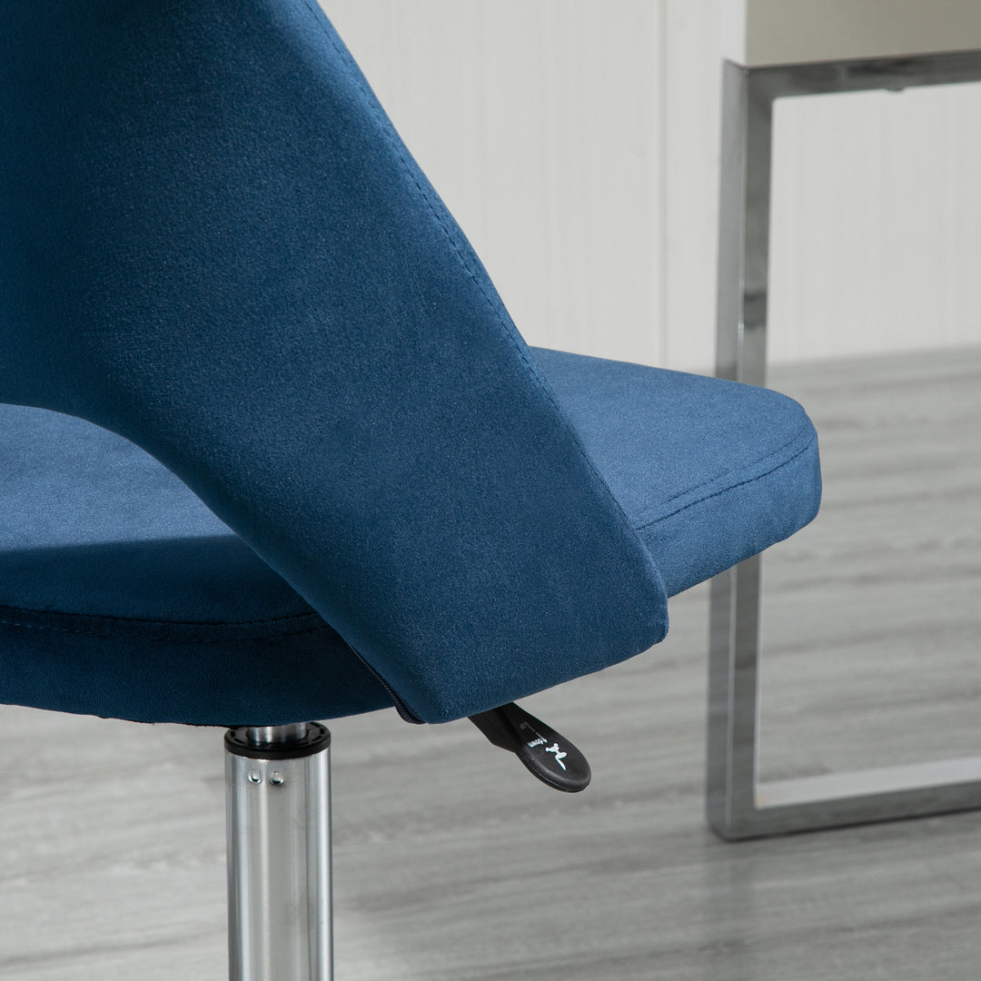 Armless Velvet-Feel Office Chair - Dark Blue