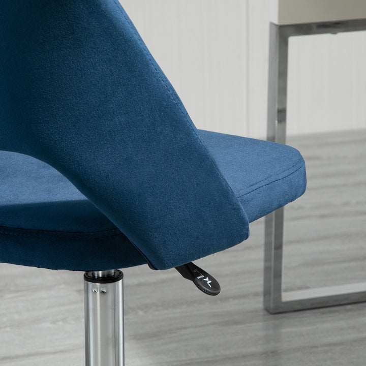 Armless Velvet-Feel Office Chair - Dark Blue
