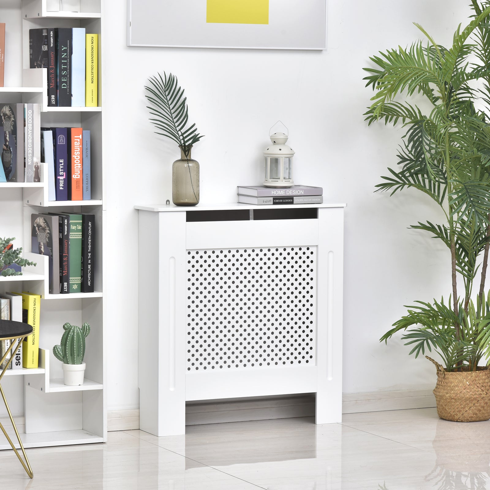 Wooden Radiator Cover Heating Cabinet Modern Home Furniture Grill Style White Painted (Small)