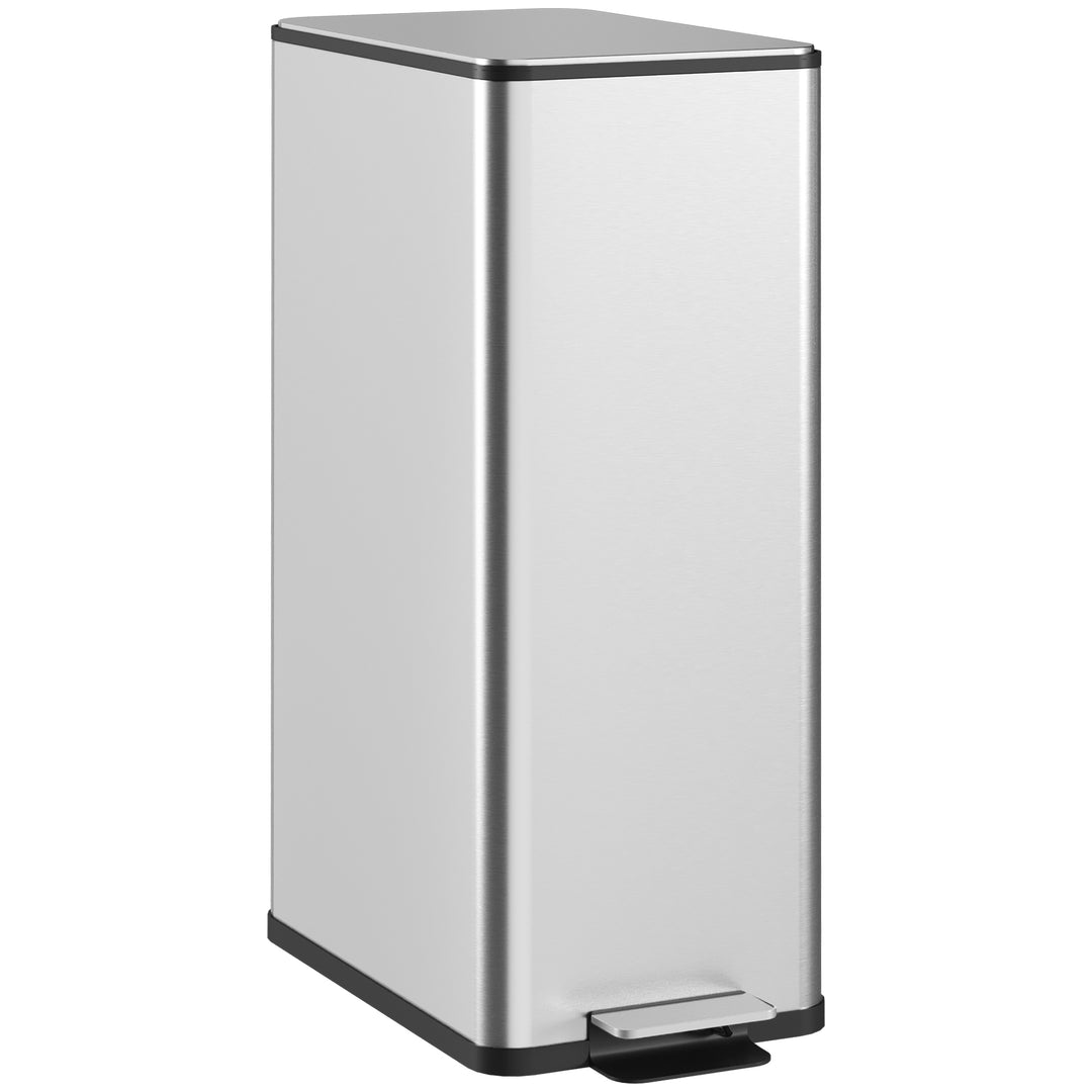 20L Kitchen Pedal Bin, Slim Stainless Steel Rubbish Bin with - Silver