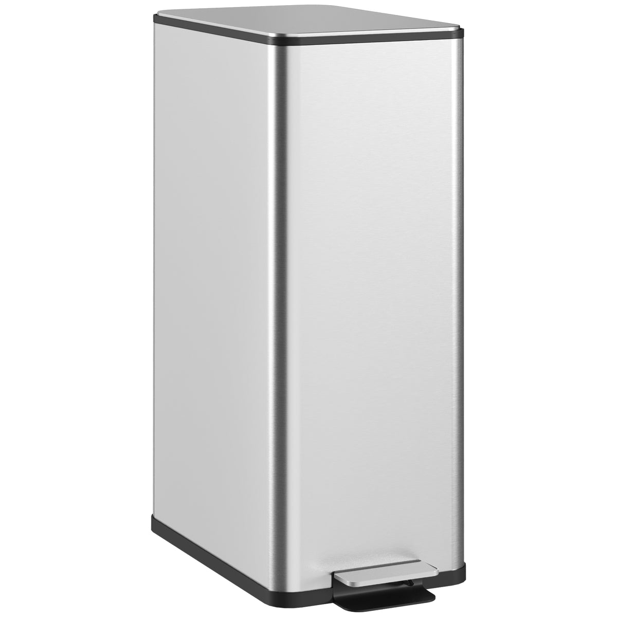 20L Kitchen Pedal Bin, Slim Stainless Steel Rubbish Bin with - Silver