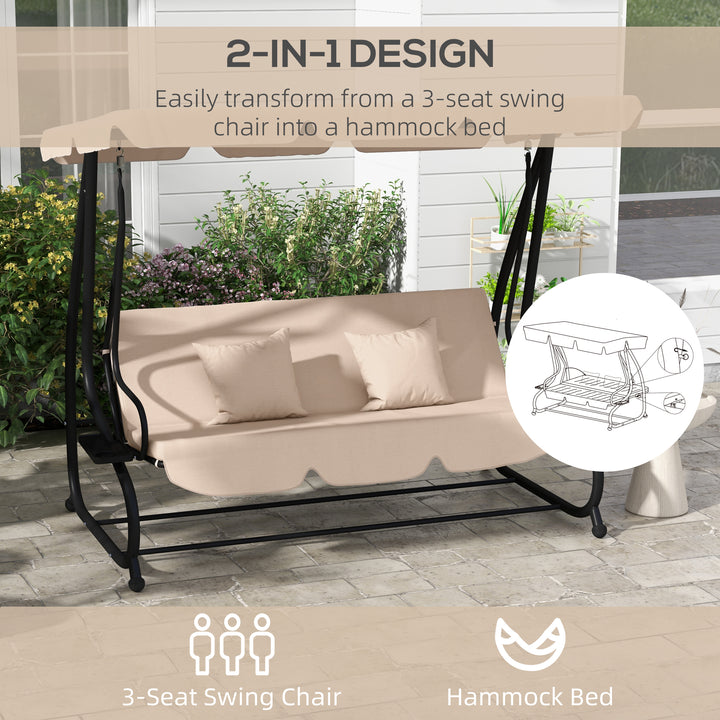 Three-Person garden Swing Chair, with Adjustable Canopy - Light Brown